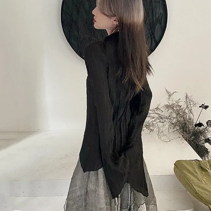 Karrcat – chemises gothiques noires, irrégulières, Style Yamamoto, Blouse à manches évasées, vêtemen