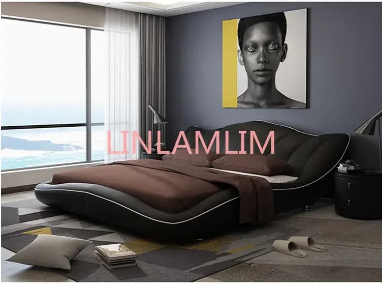 Cadre de lit en cuir véritable pour chambre à coucher, mobilier de maison moderne et doux, Europe et