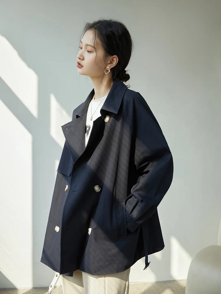 ZIQIAO-Manteau à col rabattu pour femme, manches régulières complètes, ingent, Tradt, droit, court, 