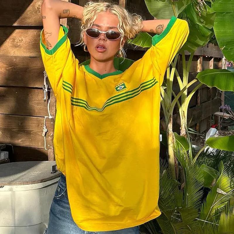 T-shirt à manches courtes et col rond pour femme, haut court, streetwear, esthétique, rue haute, imp