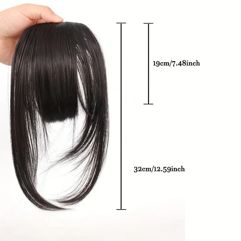 Frange à clipser en cheveux synthétiques, frange vaporeuse coupée avec favoris, aspect naturel marro
