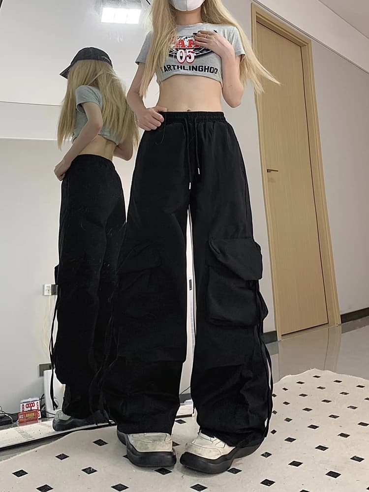 Zoki rose Streetwear Cargo pantalon femmes ample Harajuku Y2K pantalon droit américain rétro Hip Hop
