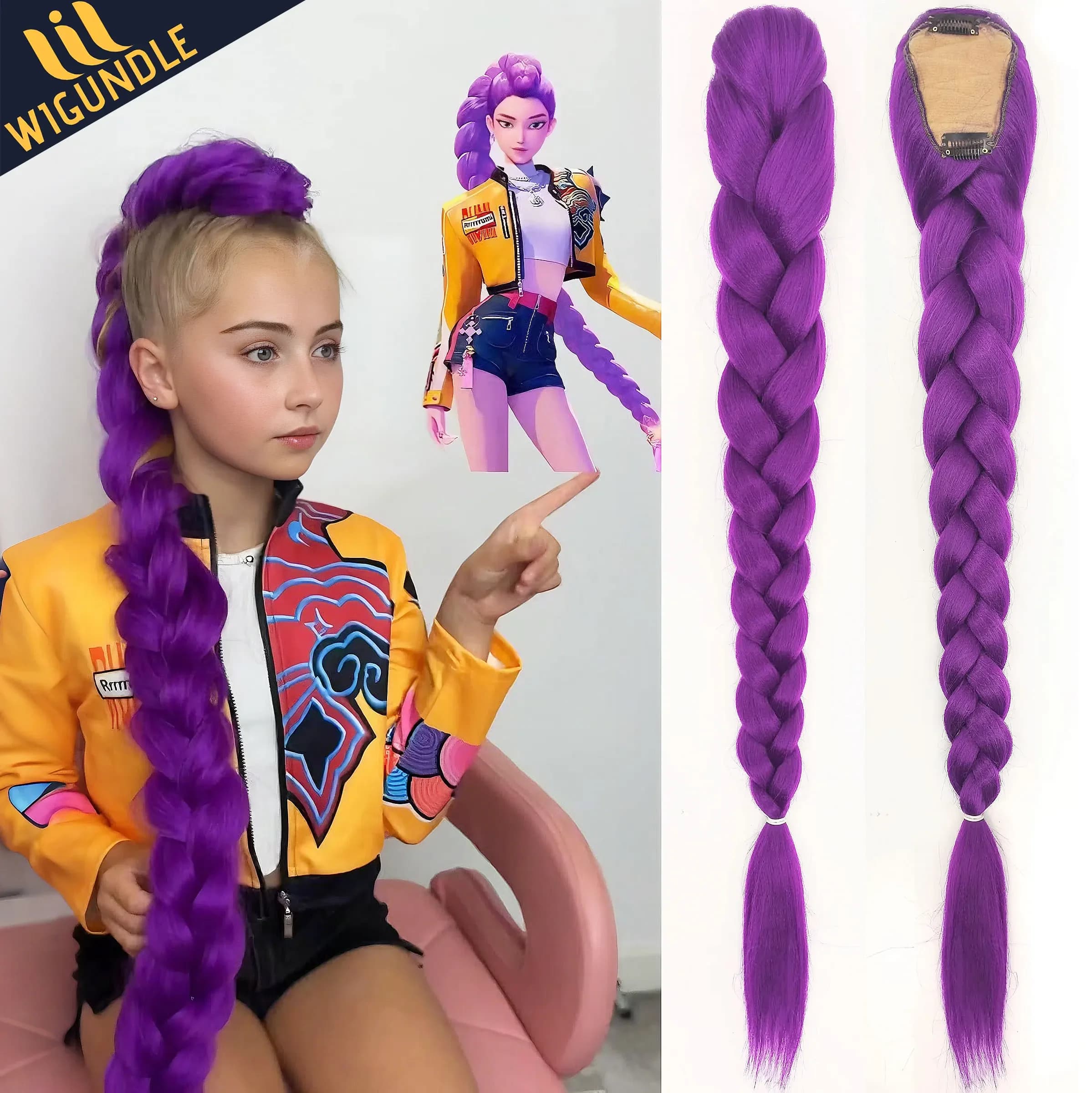 Rumi Violet Queue De Cheval Synthétique Tressé Cheveux Costume Coiffure 26 pouces Longue Queue De Ch