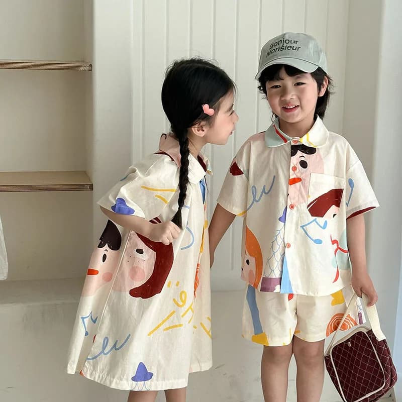 Ensemble de vêtements d'été amples pour enfants : Robe mignonne à motifs graffiti pour filles et che