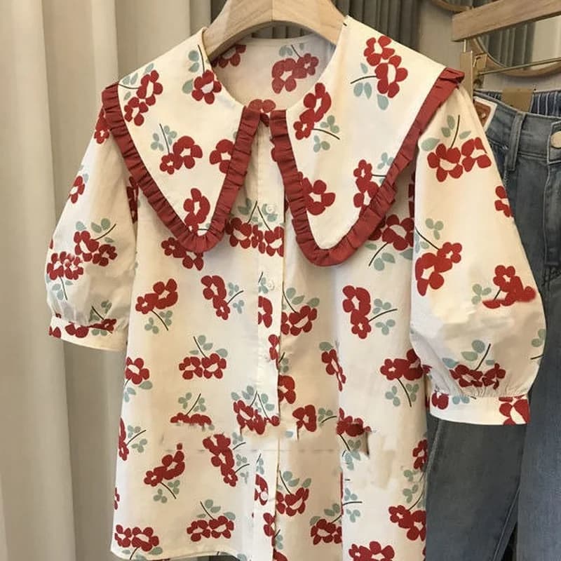 Chemises à fleurs pour femmes, mode coréenne, étudiants doux, Kawaii, Simple, All-Match, Chic, Doux,