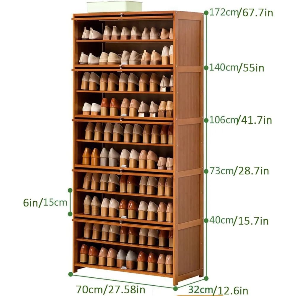 Armoire de rangement pour chaussures en bambou, étagère à chaussures autoportante, portes rabattable