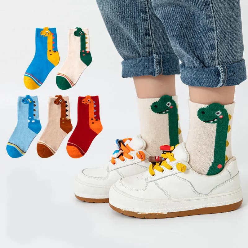 5 paires de chaussettes pour enfants, motif de dinosaure de dessin animé, chaussettes confortables p