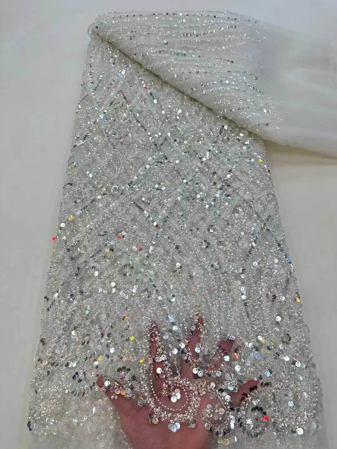 Tissu africain en dentelle à paillettes, Tulle perlé brodé nigérian, à la mode, de haute qualité pou