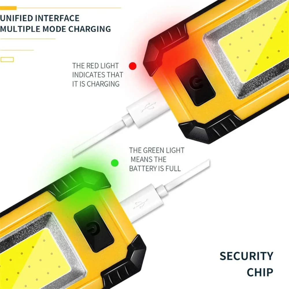 Lampe de travail COB, Rechargeable par USB, lampe de poche LED, batterie externe 18650, lampe de Cam