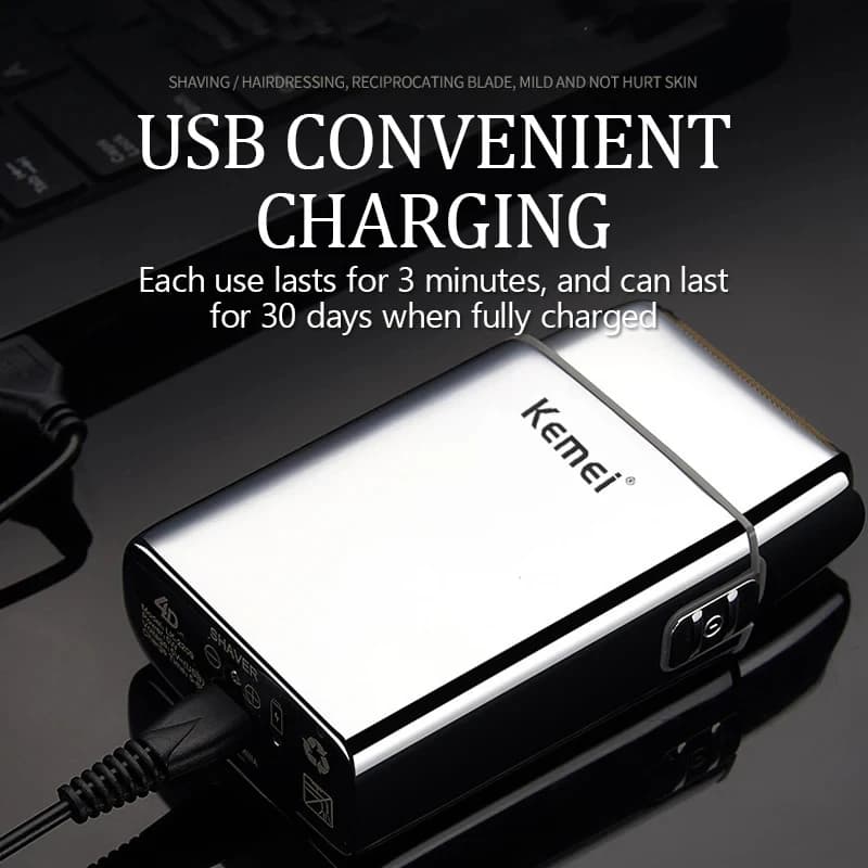 Kemei KM-TX5 Premium batterie rechargeable Type argent rasoir Double filet en alliage d'aluminium ra