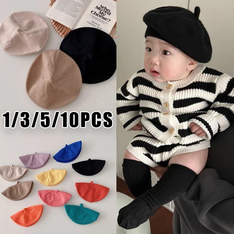 Béret en tricot pour bébé, chapeau de peintre pour nouveau-né, mode française, automne hiver, casque