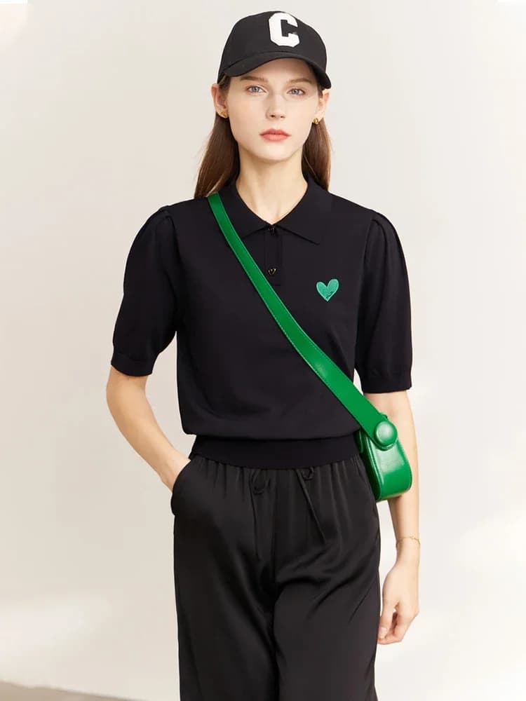 AMII minimalisme tricoté hauts pour femmes 2023 automne t-shirt nouveau col POLO tricots doux coeur 