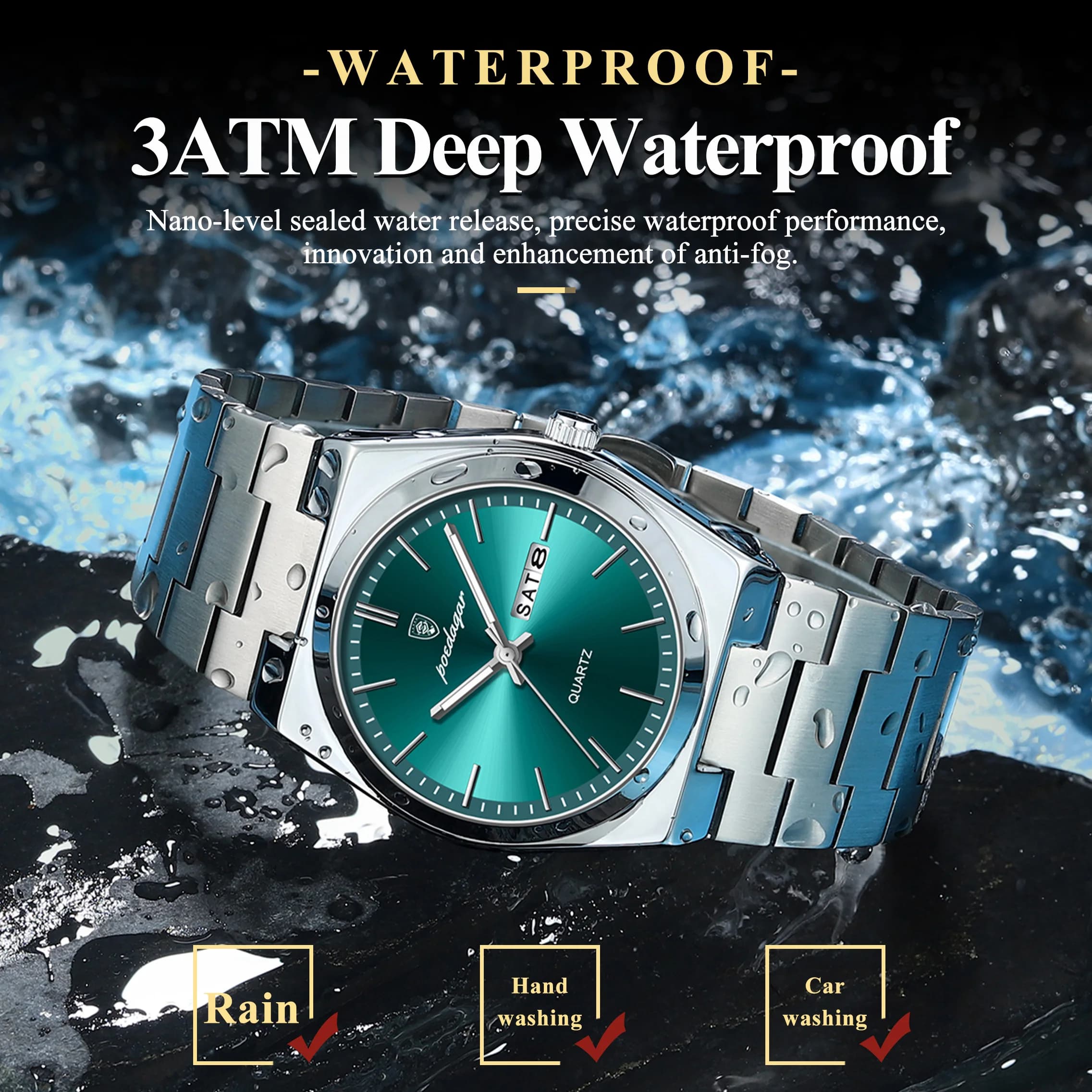 Montre pour homme POEDAGAR, élégante, en acier inoxydable, étanche, lumineuse, avec date et jour, cl