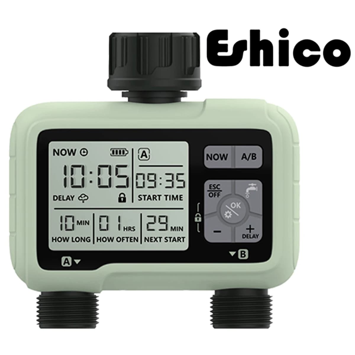 Système d'arrosage intelligent à double sortie avec minuterie pour jardin et extérieur Eshico HCT-32