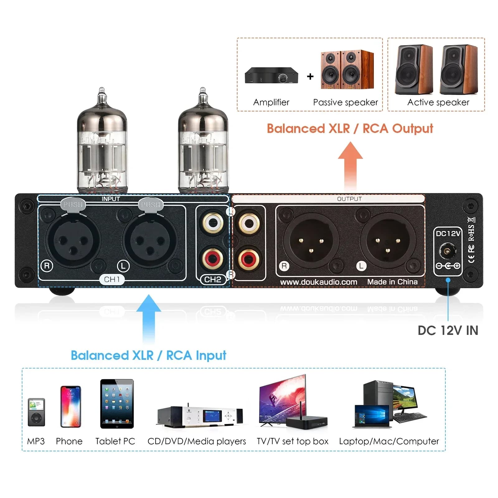 Douk Audio T8PRO HiFi Valve Tube stéréo équilibré XLR/RCA préampli égaliseur EQ 7 bandes maison pour