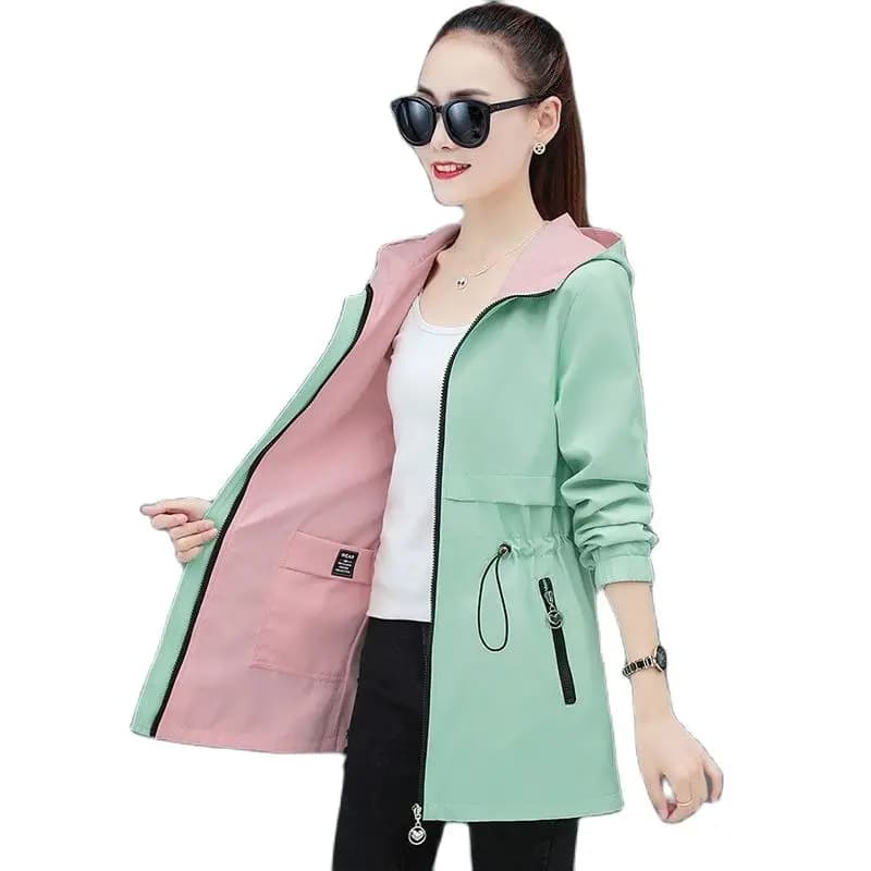 Trench-Coat Double face pour femmes, coupe-vent mi-long, à capuche, hauts d'étudiant, Gabardina Muje