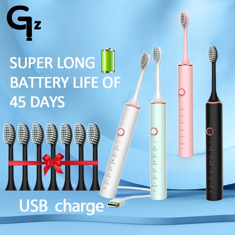 Nouveau N100 brosse à dents électrique sonique adulte minuterie brosse 6 Mode USB chargeur brosses à