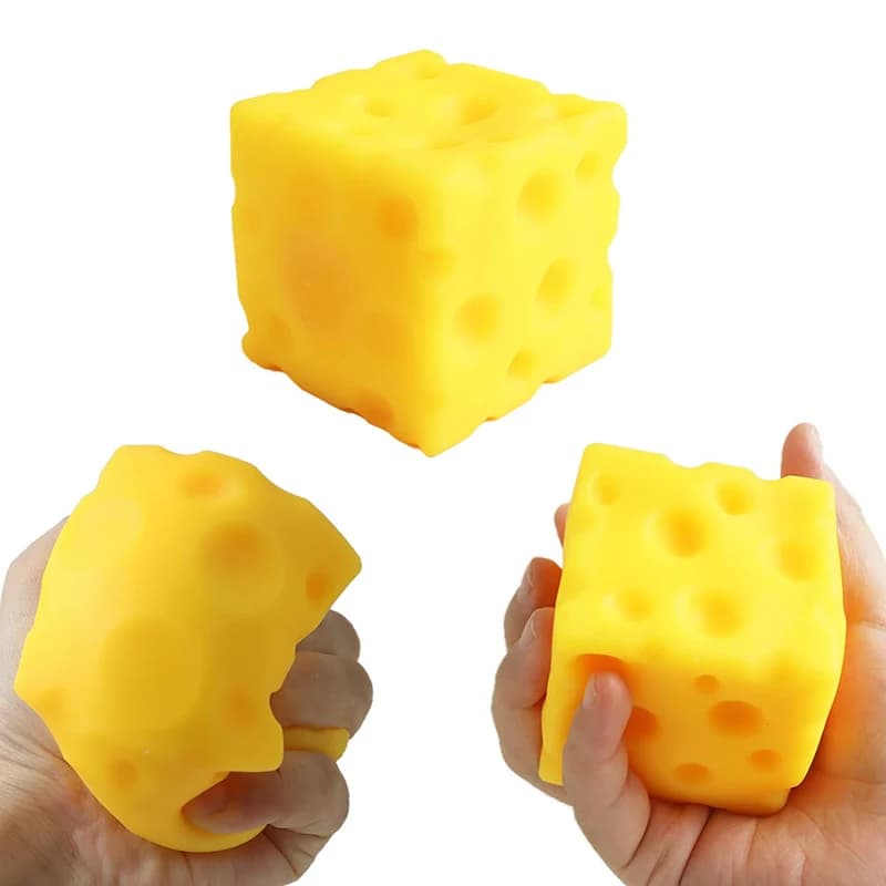 Jouet anti-stress en caoutchouc souple en forme de cube de fromage jaune, nouveauté, rebondissant, p