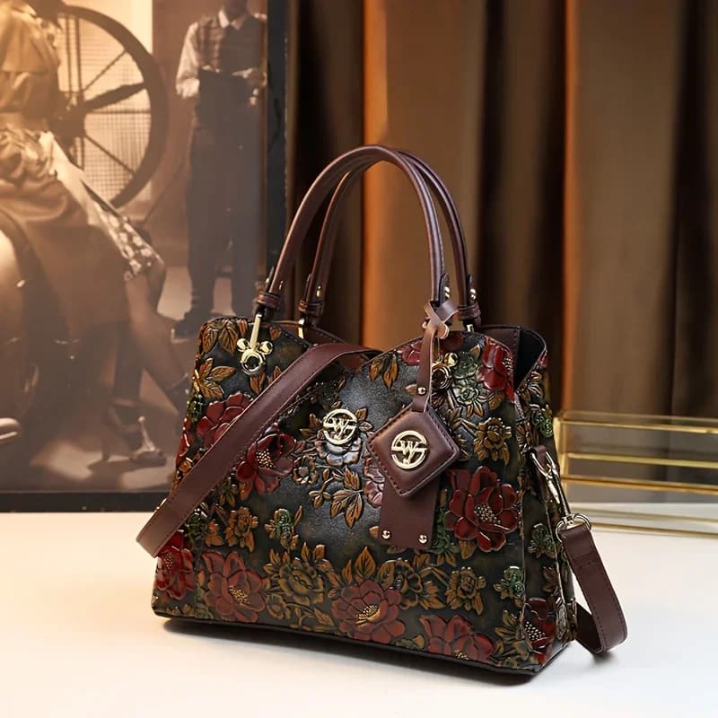 Sac à main à motif de fleurs Vintage, sac fourre-tout de luxe en cuir PU, sac à bandoulière à la mod