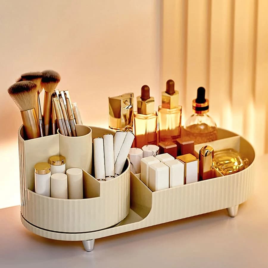 Support de rangement pour cosmétiques avec base rotative et compartiments divisés pour boîte de rang
