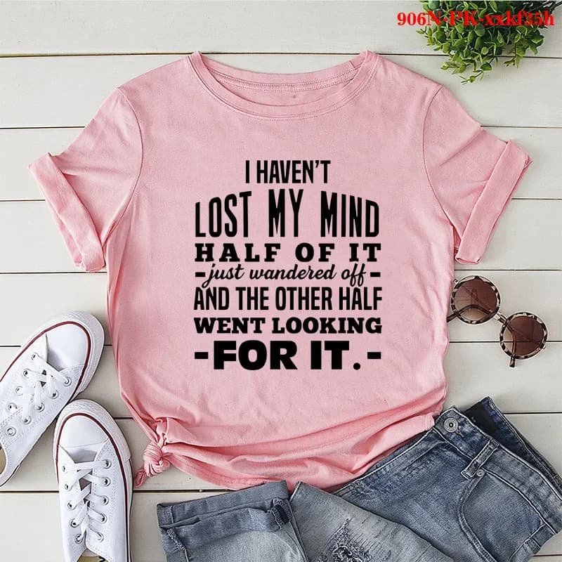 T-shirt manches courtes col rond femme, I HHM'T LOST MY MIND, Lettre imprimée