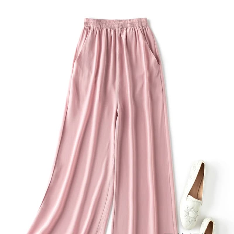 Birdtree, pantalon d'été 100% soie crêpe dechine, pantalon à jambes larges pour femme, pantalon cour