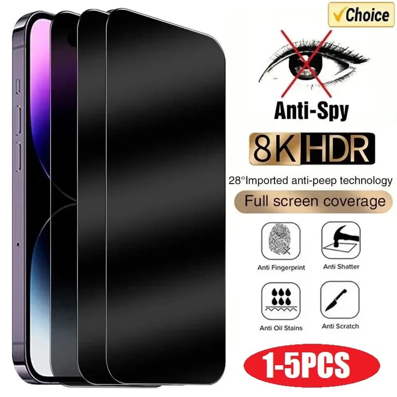 1-5 pièces verre Anti-espion pour iPhone 15 14 13 12 11 Pro Max Mini X XS XR 7 8 6 Plus protecteur d