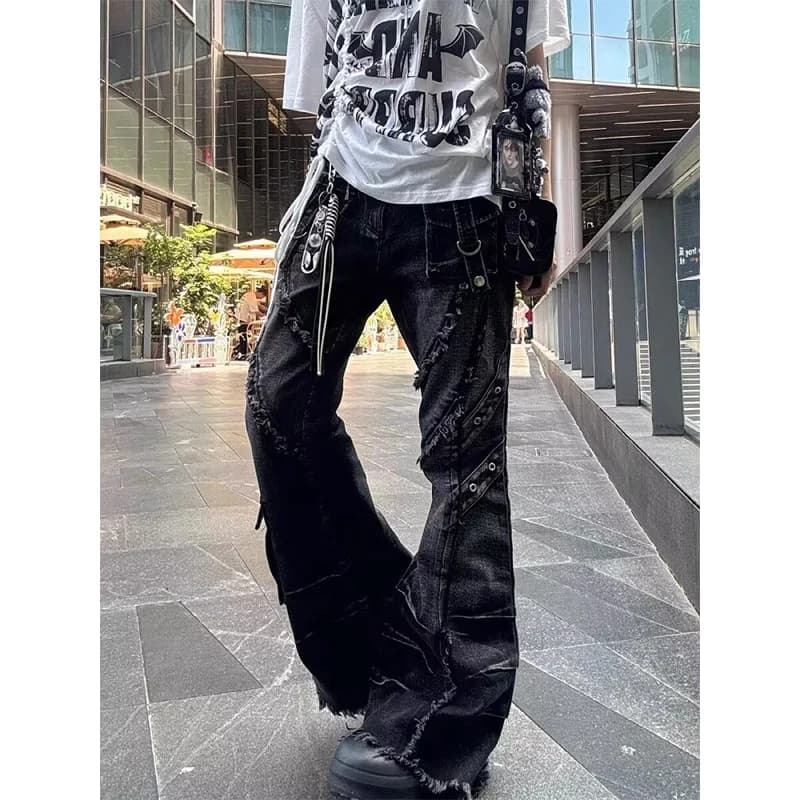 Jean Baggy Évasé Y2K Style Harajuku Japonais pour Femme, Pantalon Cargo Vintage Oversize en Denim Pa