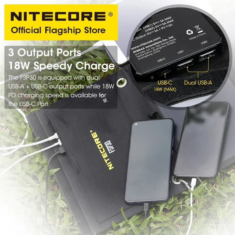 NITECORE Féventuelles 30 30W Portable Panneau Solaire Étanche Petite Cellule Solaire USB-C PD 18W Ch