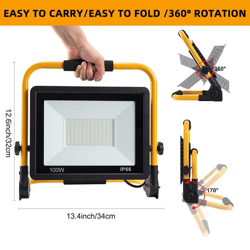 Projecteur mobile portable avec câble de 3 m, lampe de camping pliable étanche pour extérieur, lumiè