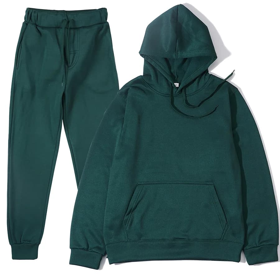 Homme automne et hiver nouvelle couleur unie sweat à capuche + pantalon deux pièces ensemble à la mo