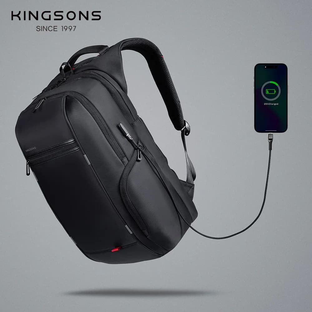 Kingsons hommes sacs à dos 15 ''17'' sac à dos pour ordinateur portable USB chargeur sac antivol sac