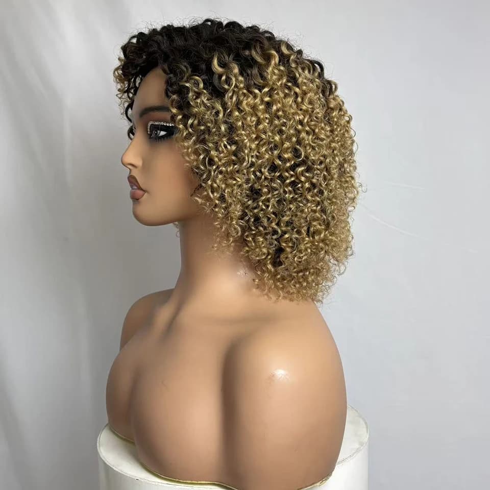 Perruque courte bouclée colorée de 245 grammes, style afro brésilien, 100% cheveux humains, pour fem