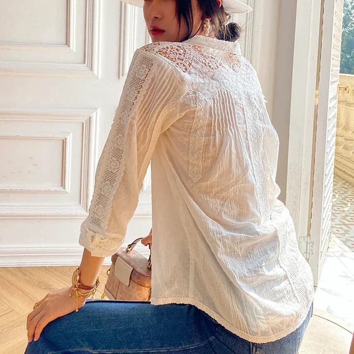 TEELYNN gitane Boho Foral brodé dentelle Blouse chemises pour femmes haut 2025 coton Vintage à manch