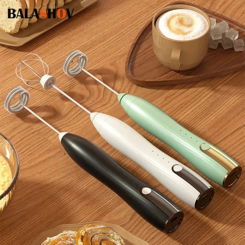 Mousseur à lait électrique, Rechargeable par USB, mélangeur de mousse, café, crème, cappuccino, bois