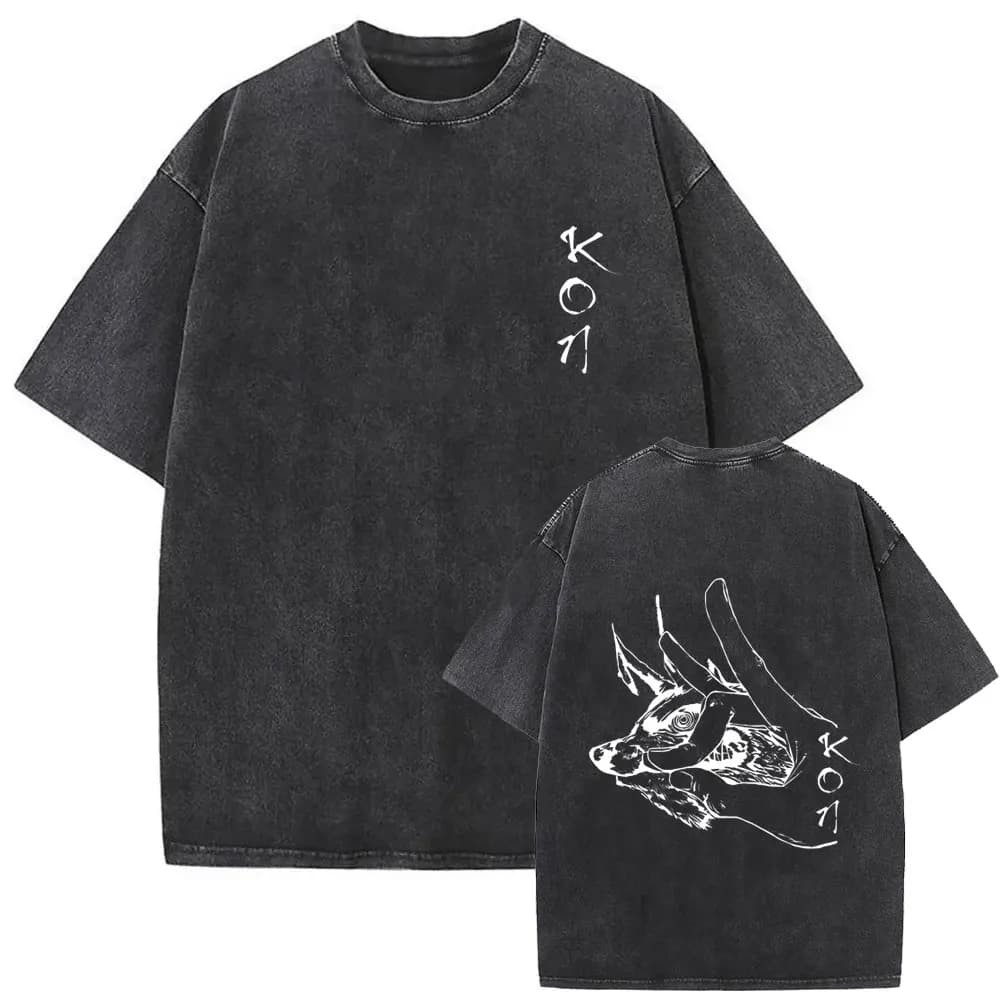 Anime tronçonneuse homme Vintage lavé T-shirt Hayakawa Aki invocation Kon Fox diable graphique T-shi
