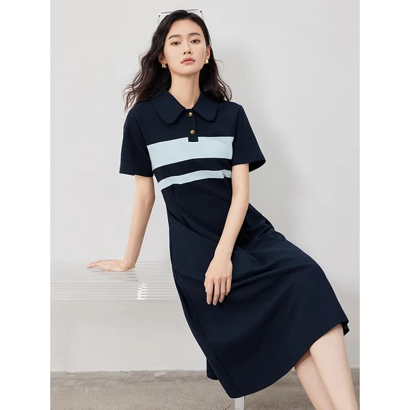 Robe polo à rayures et col rabattu pour femme, longueur couvertes, nouvelle collection été 2024