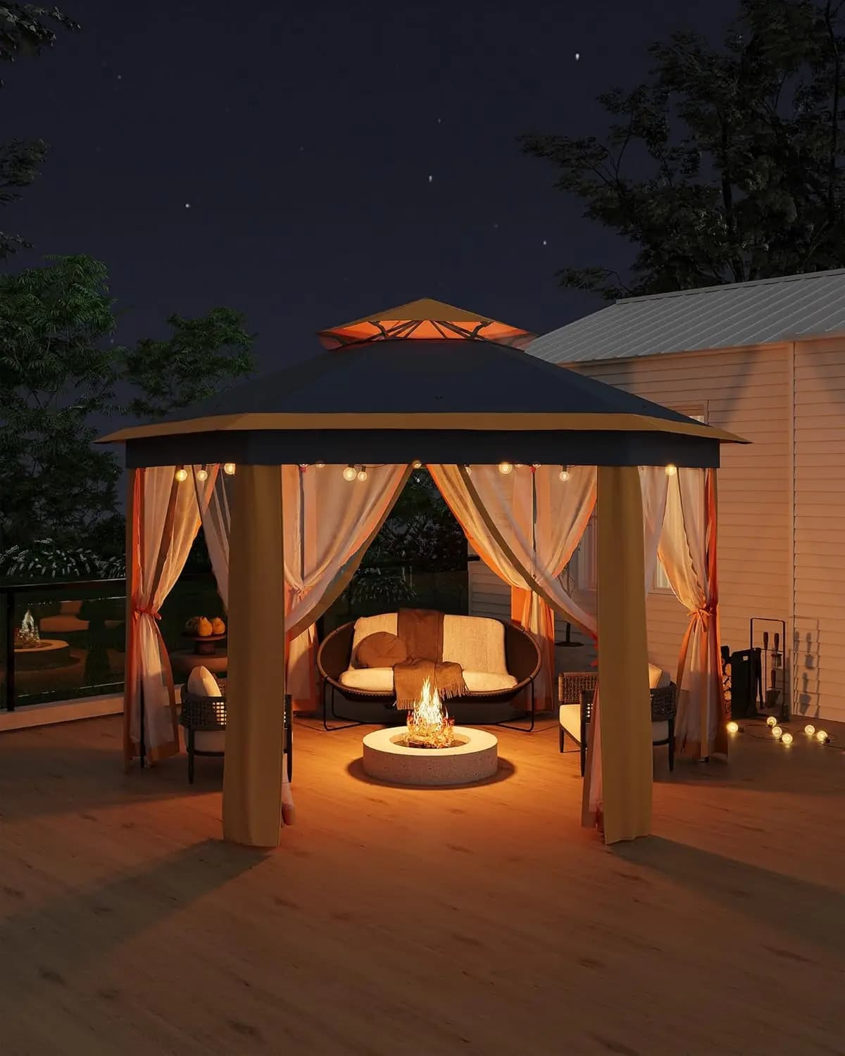 Gazebo hexagonal pop-up 13'x13' avec moustiquaire, tente instantanée, structure en acier et sacs de 