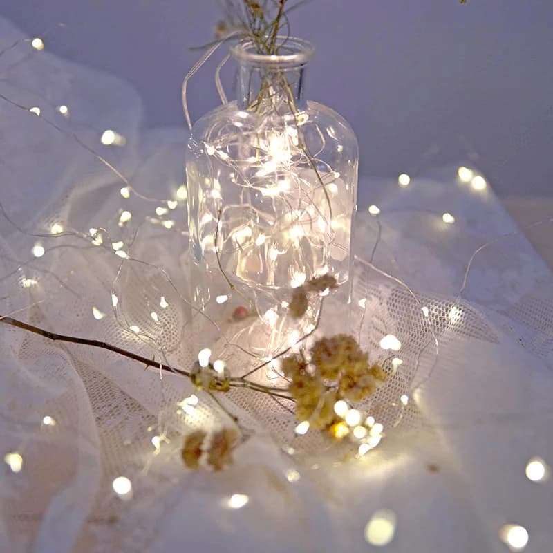 Guirlande lumineuse LED USB/batterie de 20M, fil de cuivre et d'argent, guirlande lumineuse féerique