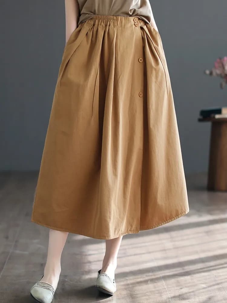 Jupe longue trapèze décontractée pour femme, 100% coton, style vintage, couleur unie, nouvelle colle