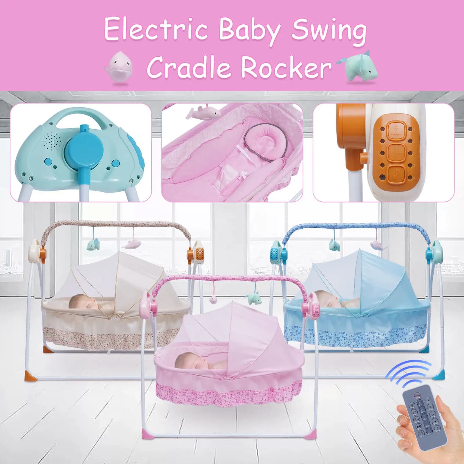 Berceau Électrique à Bascule existent pour Bébé, Lit de Couchage pour Nourrisson, Kit Minuterie, Mus