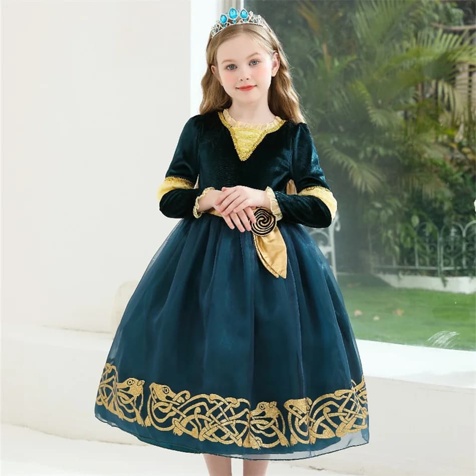 Robe de princesse Merida pour enfants, vêtements de spectacle pour filles, vêtements de jeu de rôle 
