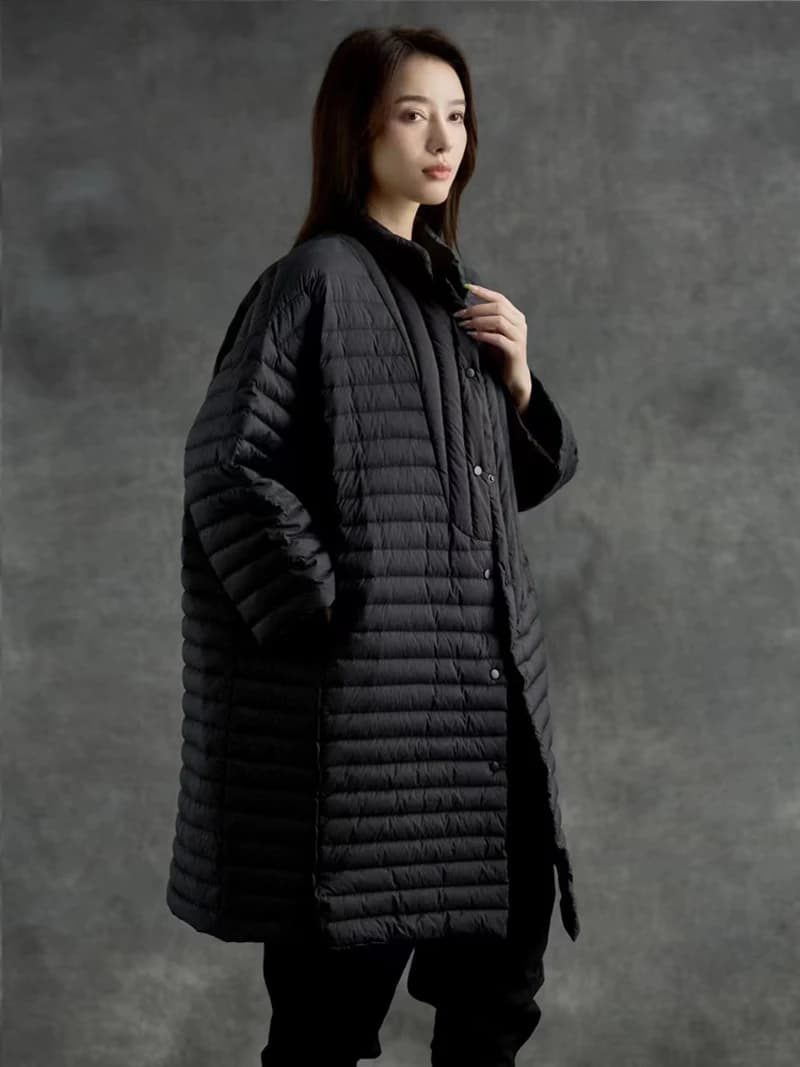 Doudoune longue légère pour femme, manteau en duvet de résines blanches, vêtements respirants noirs,