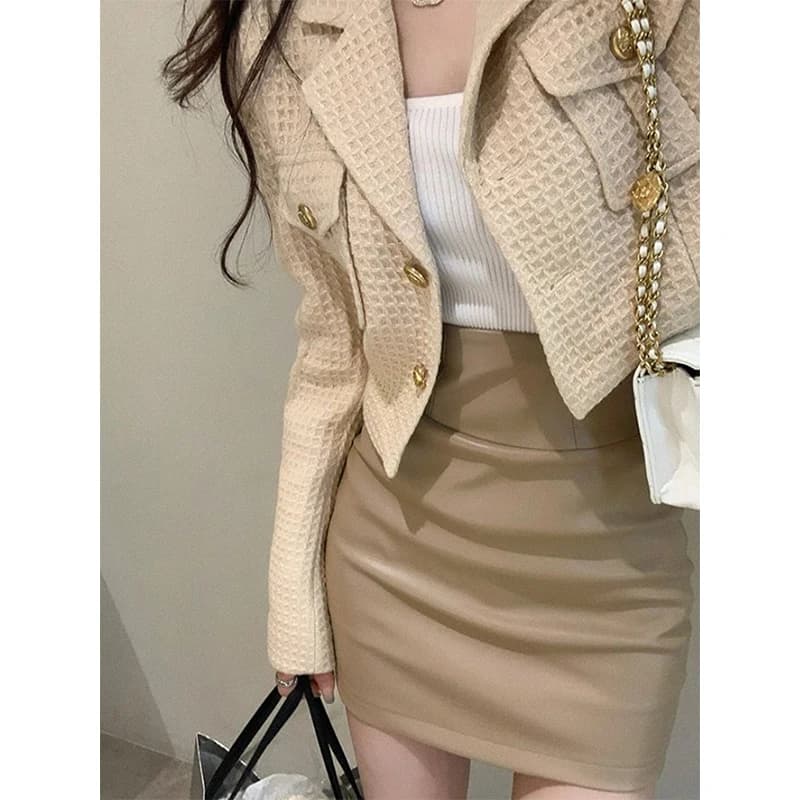 MEXZT recadrée vestes femmes élégant basique Blazer manteaux bureau dame coréenne automne à manches 