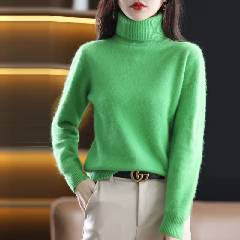 Pull à col haut pour femme, pull en cachemire de vison pur, tricoté, doux, à la mode, vêtements chau