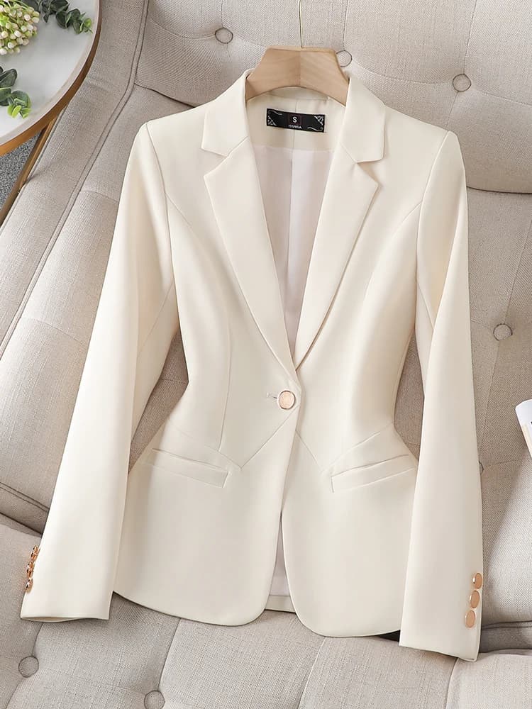 Blazer formel pour dames de bureau pour femmes, veste mince, beige, café, noir, vêtements de travail