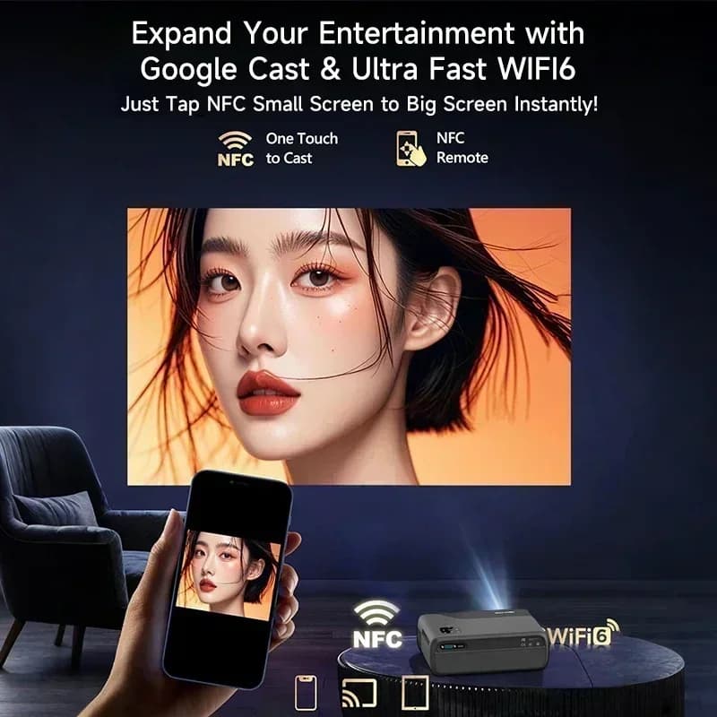 Projecteur A8 Android 14 Google TV 3200ANSI 1080P 4K |   Audio DB certifié Netflix |   Cinéma à domi