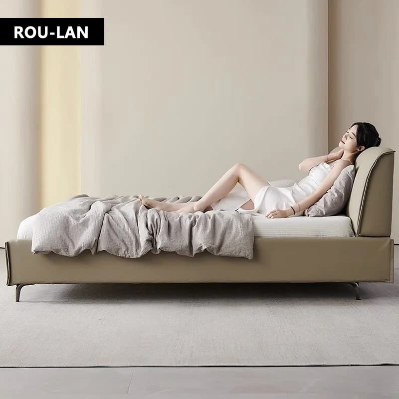 Lit en cuir souple minimaliste moderne, lit Queen, chambre principale, lit de mariage, lit double cr