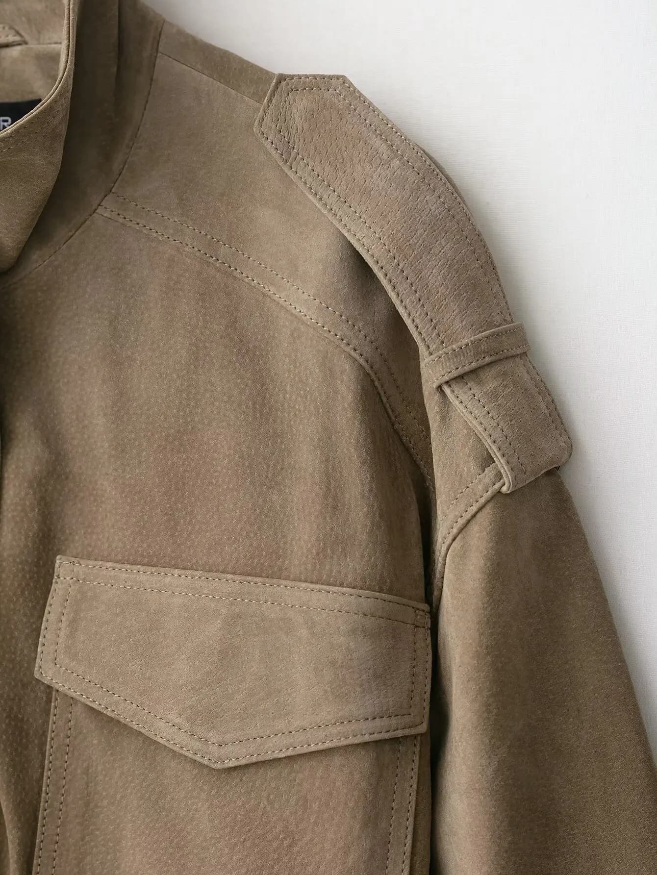 KONDALA Chic daim femmes Bomber veste femmes à manches longues poches droite manteau ample mode 2025