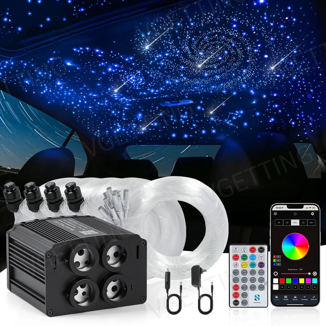 4 ports 32W scintillant RGBW météore Starlight garniture étoile plafonnier 860 pièces fibre optique 